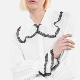 Lace Trim Silk Blouse