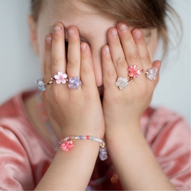 Boutique Shimmer Flower Five-Piece Ring Set