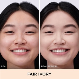 Before and after comparison showing IT COSMETICS Your Skin But Better CC+ Natural Matte SPF 40 in Fair Ivory on model's complexion