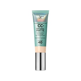 IT COSMETICS Your Skin But Better CC+ Natural Matte SPF 40 tinted moisturiser in Fair Warm, 35ml tube with mint green cap