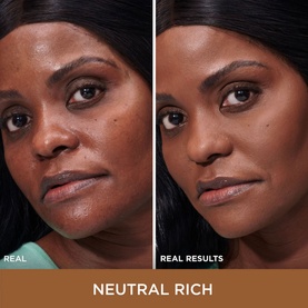 IT Cosmetics Your Skin But Better CC+ Natural Matte SPF40 in Neutral Rich before and after comparison on deep skin tone model