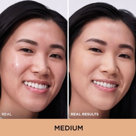 Model with IT COSMETICS Your Skin But Better CC+ Natural Matte SPF40 in Medium, before and after comparison showing coverage on skin