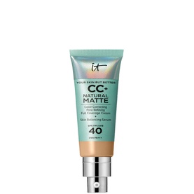 IT Cosmetics Your Skin But Better CC+ Natural Matte SPF 40 in Medium Tan, 35ml tube with silver cap