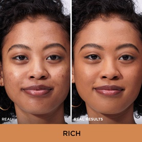 Before and after showing IT COSMETICS Your Skin But Better CC+ Natural Matte SPF 40 in Rich on medium-deep skin