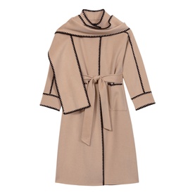 Topstitch Scarf Belted Coat