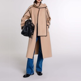Topstitch Scarf Belted Coat