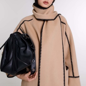 Topstitch Scarf Belted Coat