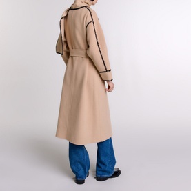 Topstitch Scarf Belted Coat
