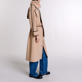 Topstitch Scarf Belted Coat
