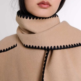 Topstitch Scarf Belted Coat