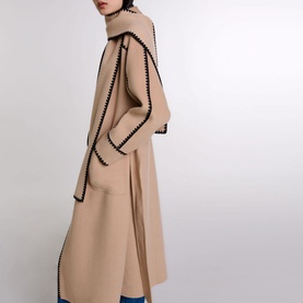 Topstitch Scarf Belted Coat