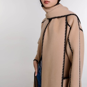 Topstitch Scarf Belted Coat