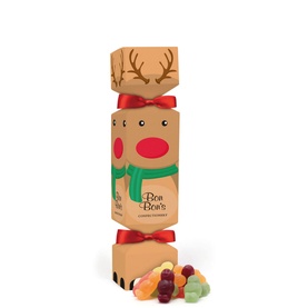 Bon Ton Reindeer Mini Jelly Babies Christmas Cracker with reindeer face design, red bow, and colourful jelly babies displayed in front