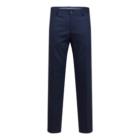 Selected Neil Suit Trousers in navy, slim-cut leg with pressed creases, belt loops, and zip-fly button fastening