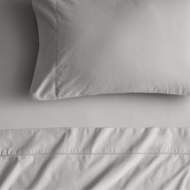 Sheridan 1000 Thread Count Fitted Sheet in Light Grey, 100% cotton sateen, shown styled with matching pillowcase on a bed