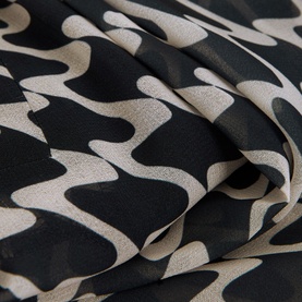 Phase Eight Suki Printed Pussybow Mini Dress in blue, close-up of abstract wavy print fabric in black and cream tones