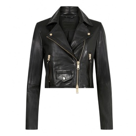 Elora Cropped Leather Biker Jacket