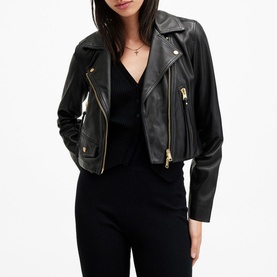 Elora Cropped Leather Biker Jacket