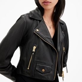 Elora Cropped Leather Biker Jacket