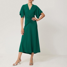 Crepe Flutter-Sleeve Dress