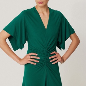 Crepe Flutter-Sleeve Dress