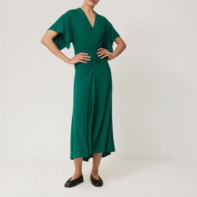 Crepe Flutter-Sleeve Dress