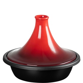 Le Creuset Signature Cast Iron Tagine 31cm in red with black enamelled cast iron base and conical ceramic lid