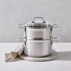 3-ply Stainless Steel Casserole Dish with Steamer and Lid 20cm