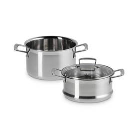 3-ply Stainless Steel Casserole Dish with Steamer and Lid 20cm