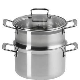 3-ply Stainless Steel Casserole Dish with Steamer and Lid 20cm