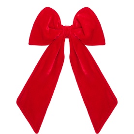 Luxury Garlands Red Velvet Pre-Tied Bow, large size with textured finish and long trailing tails, hanging loop included