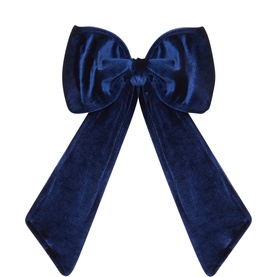 Luxury Garlands Navy Velvet Pre-Tied Bow, large oversized style with long trailing tails, textured velvet finish in deep navy blue
