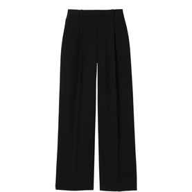 Reiss Eden Wide Leg Trousers in black, lightweight twill with front pleats, wide-leg silhouette and elasticated waistband