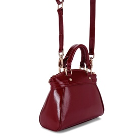 Carvela Mini Valentina Tote Bag in deep red patent synthetic, gold-tone hardware, buckled side straps and detachable crossbody strap