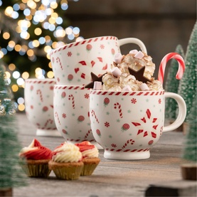 Peppermint Party Footed Mugs Four-Piece Set