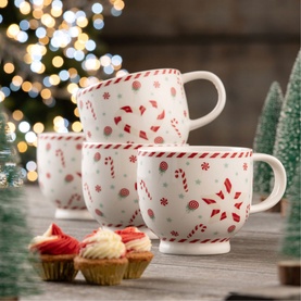 Peppermint Party Footed Mugs Four-Piece Set
