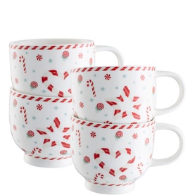 Peppermint Party Footed Mugs Four-Piece Set