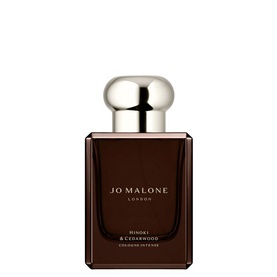 Jo Malone London Hinoki & Cedarwood Cologne Intense 50ml, deep brown square bottle with silver cap
