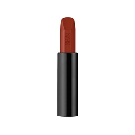 Nars Explicit Lipstick Refill in burnt red-orange shade, shown as a slim bullet in a sleek black case