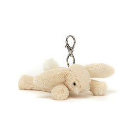 Jellycat Smudge Rabbit Bag Charm 13cm in cream, fluffy plush bunny with long ears and silver lobster clasp attachment