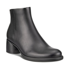 ECCO black leather ankle boot with block heel, side zip fastening, and chunky rubber sole