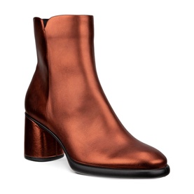 Ecco Sculpted LX 55 Ankle Boots in copper metallic leather, inside zip, scalloped collar, block heel, black rubber tread sole