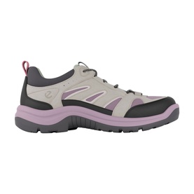 Ecco Offroad Hiking Trainers in pink, low-top lace-up style with grey rubber sole, suede upper, and contrast pink overlays