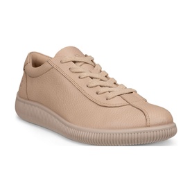 Ecco Soft Zero Lace-Up Trainers in beige pebbled leather with tonal laces and ridged rubber outsole