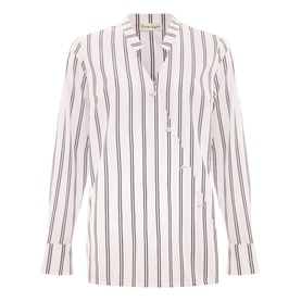 Phase Eight Ashlyn Asymmetric Striped Blouse in white, V-neckline, button fastening, wrap front, long sleeves with single cuff