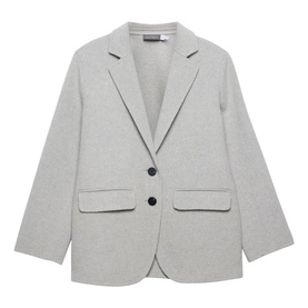 Mint Velvet Grey Single-Breasted Blazer with notched lapel, flap pockets, and dark button fastening, in a wool-blend fabric
