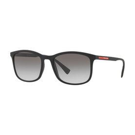 Prada Linea Rossa Rectangle Sunglasses PS 01TS in black nylon frame, full rim, with gradient grey lenses and red temple detail