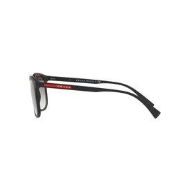 Prada Linea Rossa Rectangle Sunglasses PS 01TS in black nylon, full rim frame, side profile view with red temple detail