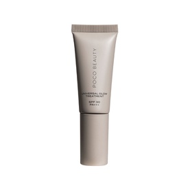 POCO BEAUTY Universal Glow Treatment SPF30 in a taupe 15ml tube with cap, facial moisturiser with sun protection