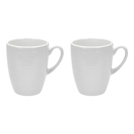 Genevive Lethu Two-piece Mug Set in white porcelain with textured finish, set of 2, dishwasher safe